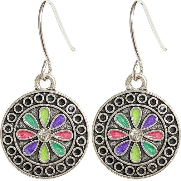 Bohemian Round Geometric Drop Earrings - Picture 1 of 3